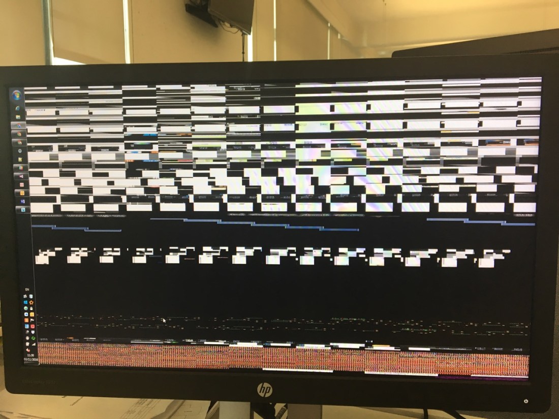 A computer monitor with a fragmented image
